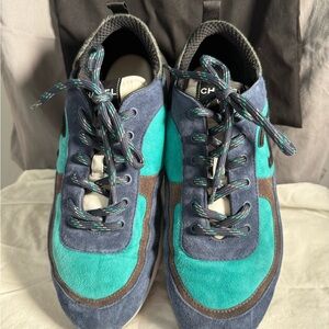 CHANEL Turquoise and Navy Sneakers